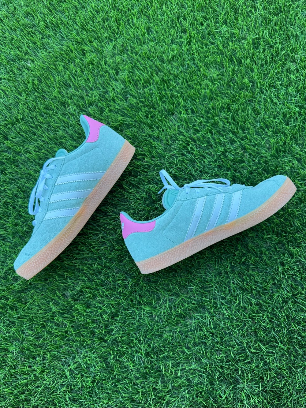 Adidas Gazelle Mint Green Suede Pink Sneakers (US 7, EU 38) - Picture 6 of 12